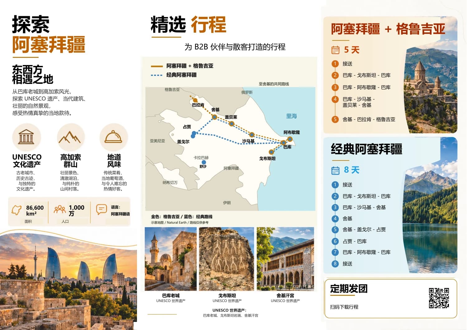 含阿塞拜疆路线地图的 VATRAVEL 宣传册