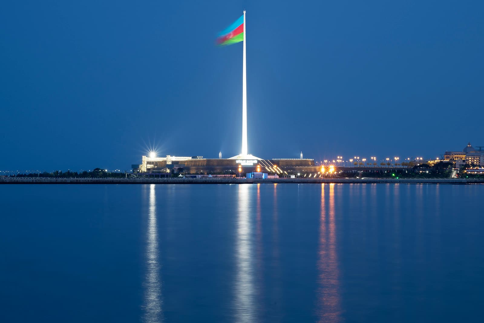 Azerbaijan flag by the waterfront