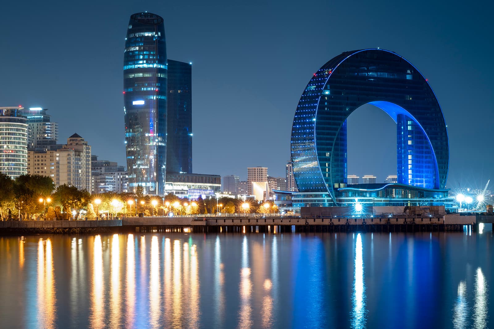 Baku waterfront lights