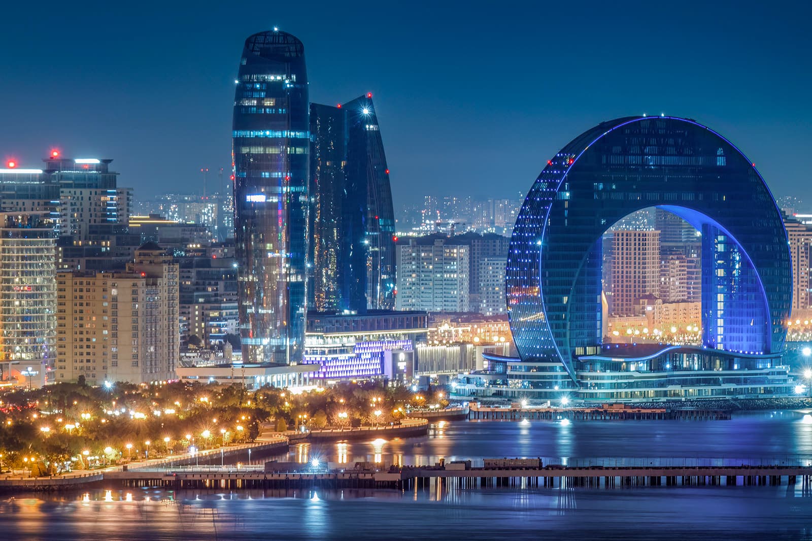 Baku waterfront lights