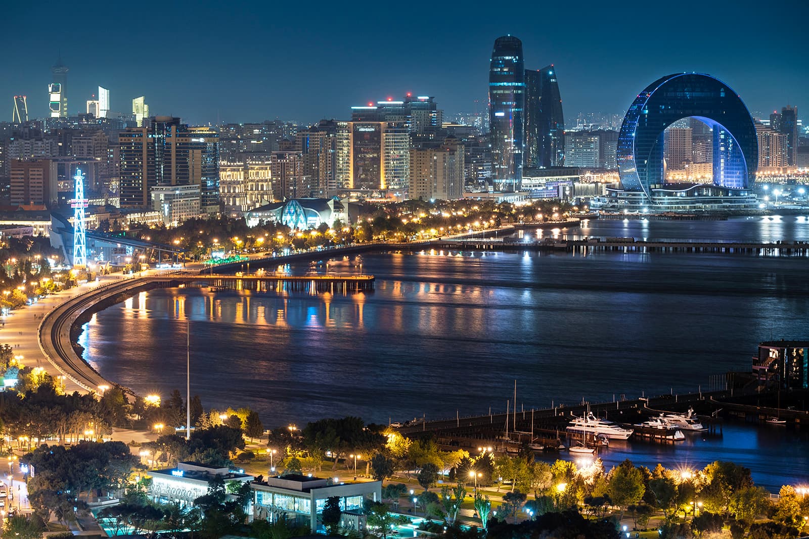 Baku waterfront lights