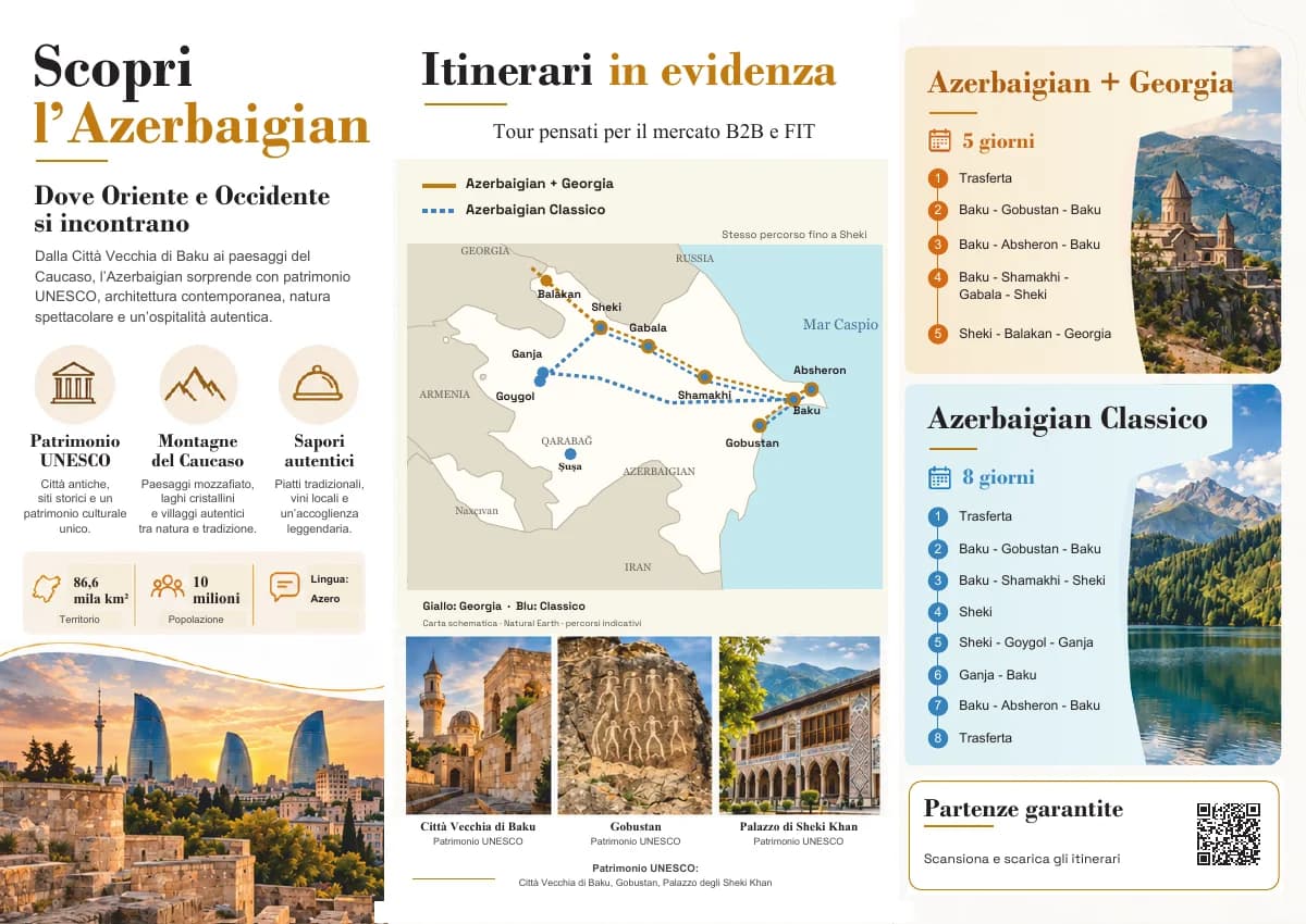 Brochure VATRAVEL con la mappa degli itinerari in Azerbaigian