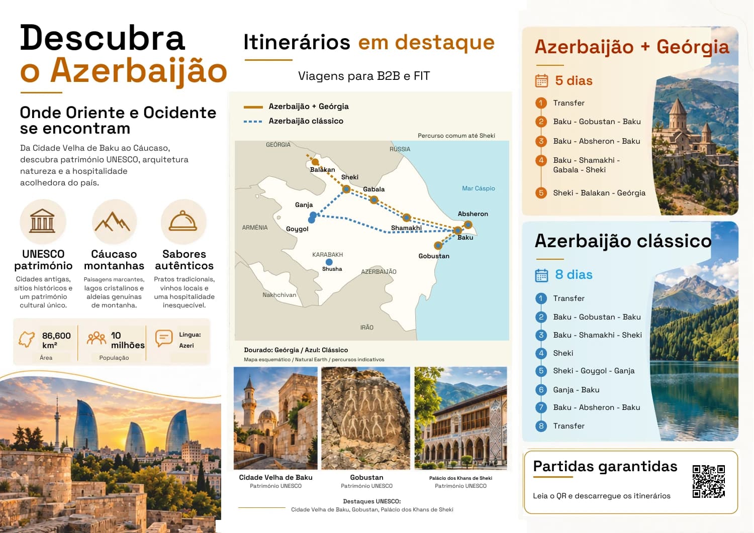 Brochura VATRAVEL com o mapa de percursos no Azerbaijão