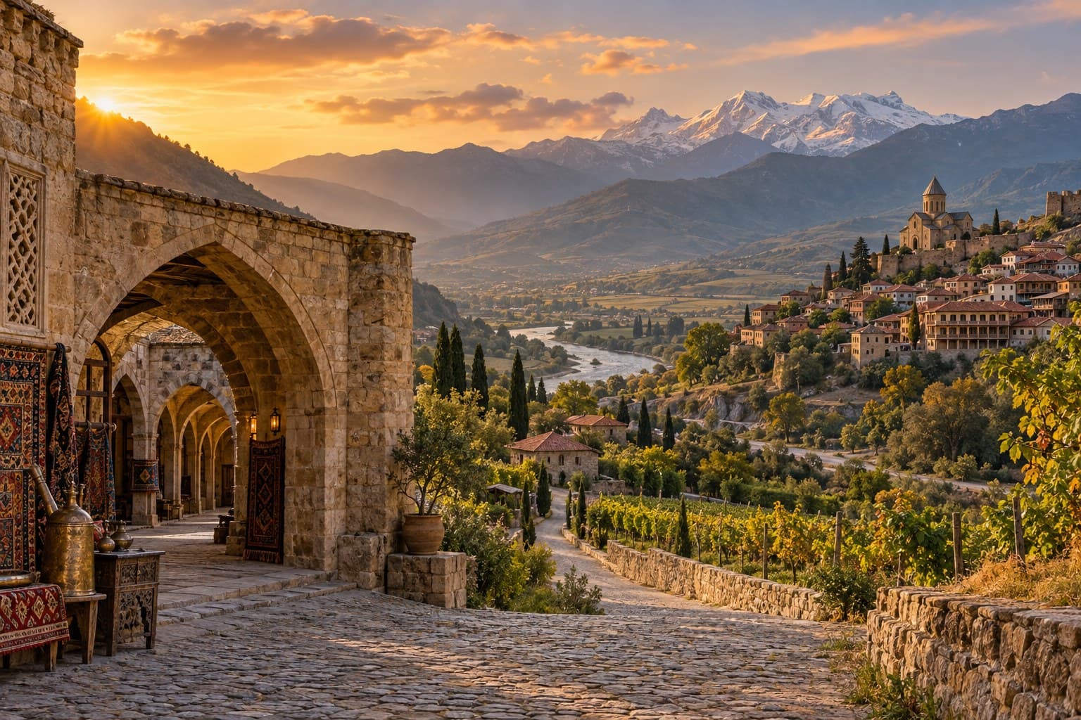 Baku · Gobustan · Absheron · Sheki · Sighnaghi · Kakabeti · Tbilisi · Mtskheta · Gergeti · David Gareja